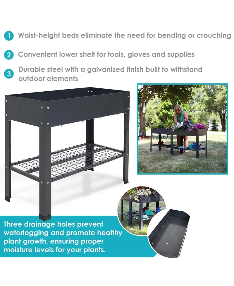 Hot Dip Galvanized Steel Raised Garden Bed with Mesh Shelf - Set of 2