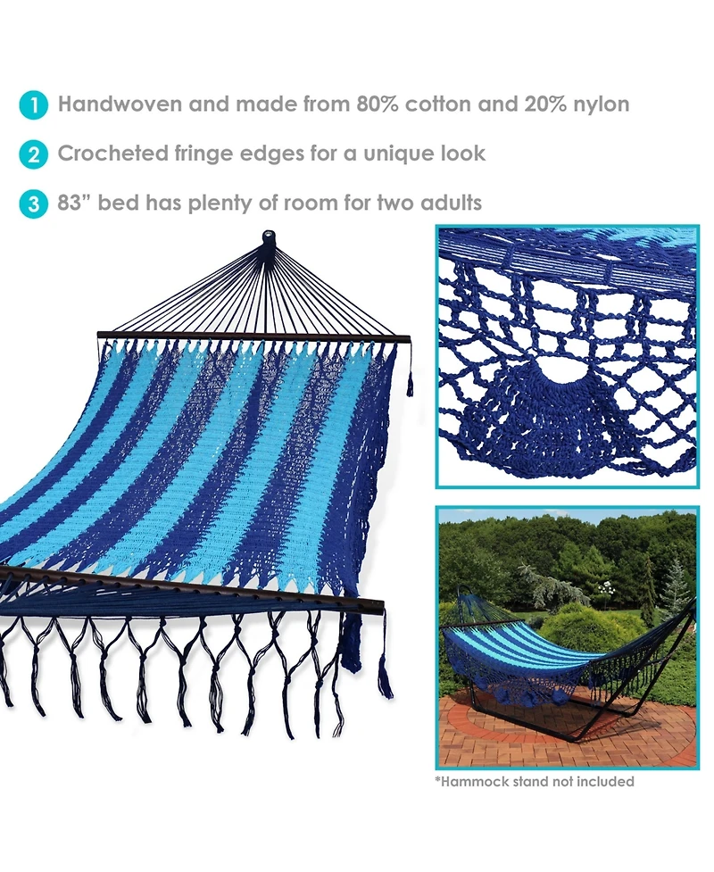 Heavy-Duty Deluxe Hand-Woven Cotton American-Style Mayan Hammock with Spreader Bars - 770 lb Weight Capacity Blue