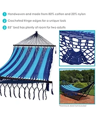 Heavy-Duty Deluxe Hand-Woven Cotton American-Style Mayan Hammock with Spreader Bars - 770 lb Weight Capacity Blue