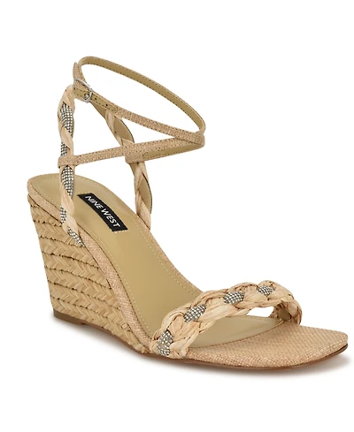 Nine West Women's Nashy Woven Embellished Wedge Sandals