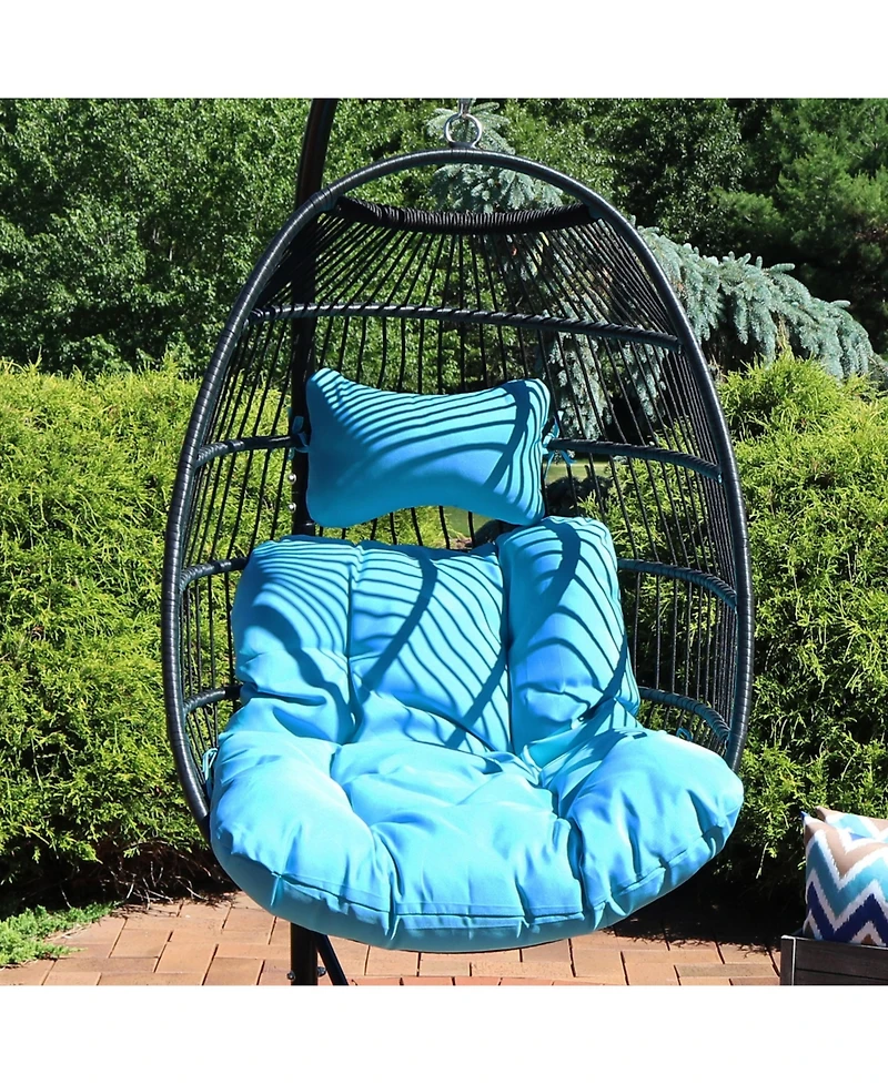 Outdoor Resin Wicker Julia Hanging Basket Egg Chair Swing with Cushions and Headrest - 2pc