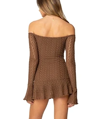 Edikted Womens Mya Off Shoulder Textured Mini Dress