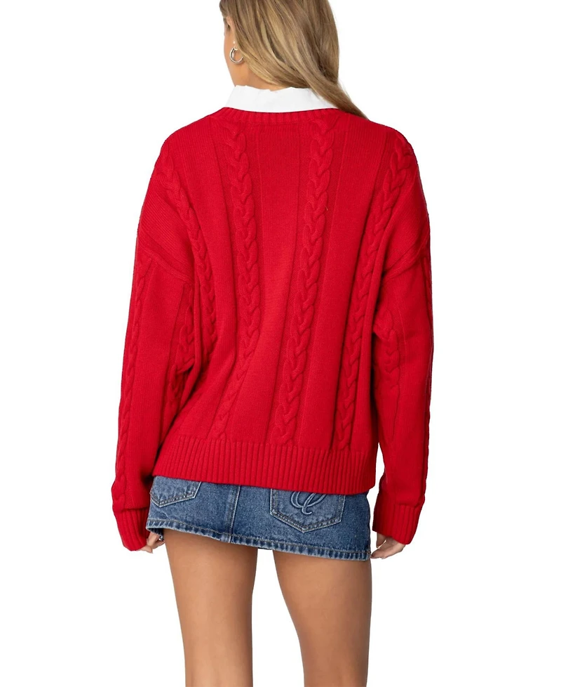 Edikted Womens Acacia Oversized Cable Knit Sweater
