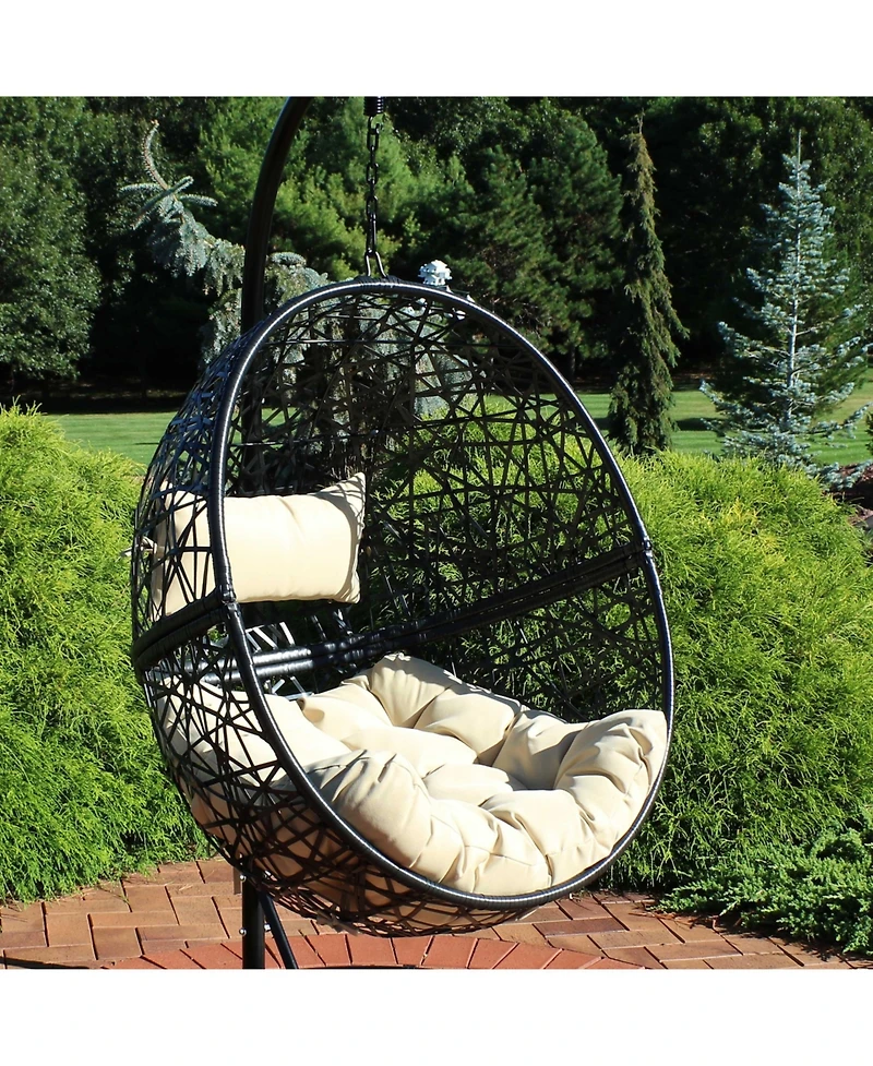 Outdoor Resin Wicker Patio Jackson Hanging Basket Egg Chair Swing with Cushions and Headrest - 2pc