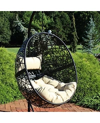 Outdoor Resin Wicker Patio Jackson Hanging Basket Egg Chair Swing with Cushions and Headrest - 2pc