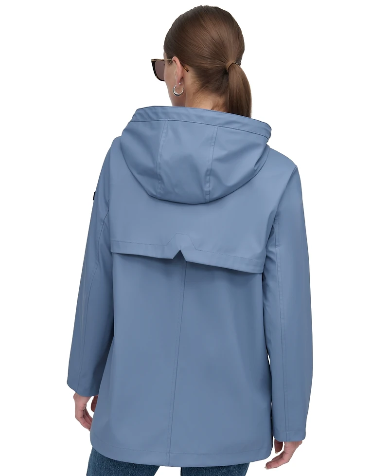 Dkny Women's Hooded Zip-Front Water-Resistant Raincoat