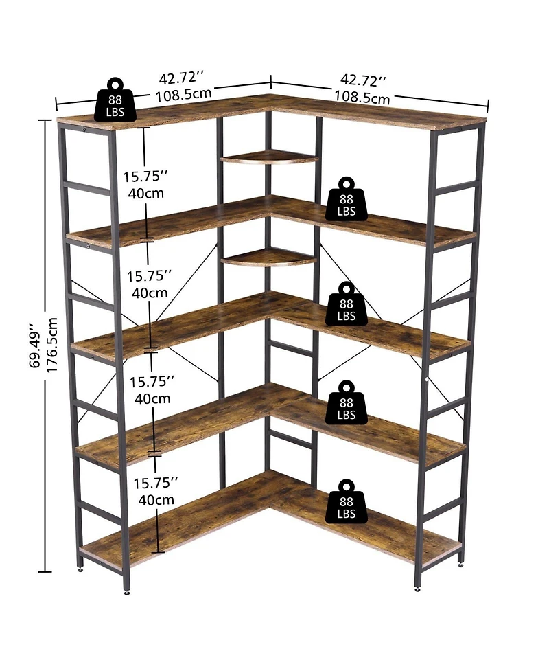 gaomon 5-Tiers Corner Bookshelf with Metal Frame