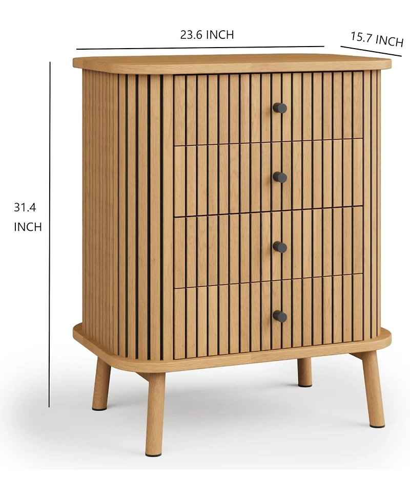 4 Drawer Dressers, Chest of Drawers for Bedroom, Nightstand, Spacious Storage Boho Wicker Dresser with Matte Black Handles and Wood Legs for Living Ro
