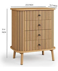 4 Drawer Dressers, Chest of Drawers for Bedroom, Nightstand, Spacious Storage Boho Wicker Dresser with Matte Black Handles and Wood Legs for Living Ro