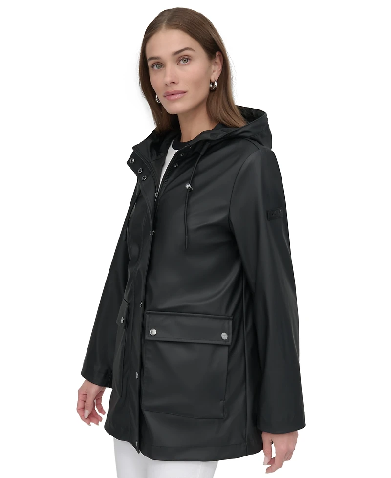 Dkny Petite Hooded Zip-Front Water-Resistant Raincoat