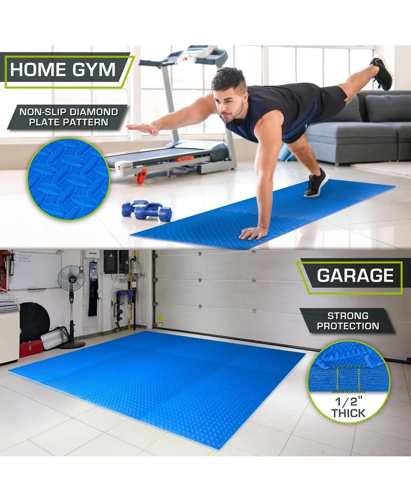 ProsourceFit Exercise Puzzle Mat 1/2-in, Blue, 48 Sq Ft - 12 Tiles