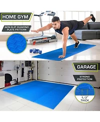 ProsourceFit Exercise Puzzle Mat 1/2-in, Blue, 48 Sq Ft - 12 Tiles