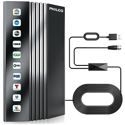 Philco Hdtv 4K Antenna with Amplifier, Indoor/Outdoor, Supports Uhf/Vhf, Free Digital Local Channels