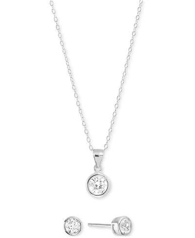 Macy's 2-Pc. Set Cubic Zirconia (2-1/3 ct. t.w.) Round Stud Earrings & Pendant Necklace in Sterling Silver, 16" + 2" extender (Also Available in 14k G