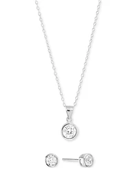 Macy's 2-Pc. Set Cubic Zirconia (2-1/3 ct. t.w.) Round Stud Earrings & Pendant Necklace in Sterling Silver, 16" + 2" extender (Also Available in 14k G