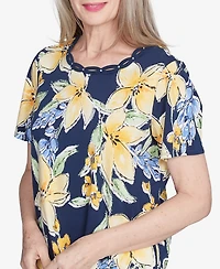 Alfred Dunner Women's Floral Braided Crew Neck Top