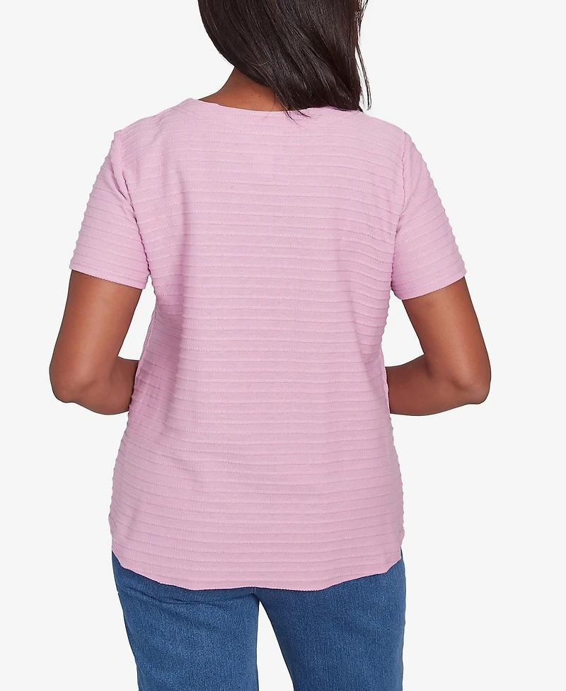 Alfred Dunner Women's Classic Solid Textured Short Sleeve Top