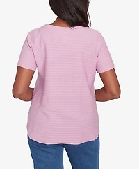 Alfred Dunner Women's Classic Solid Textured Short Sleeve Top