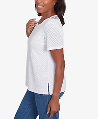 Alfred Dunner Women's Classic Textured Chevron Lace Back Top