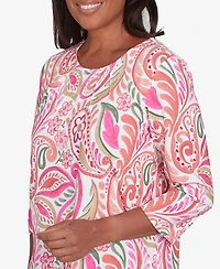 Alfred Dunner Women's Classic Embellished Crewneck Paisley Top