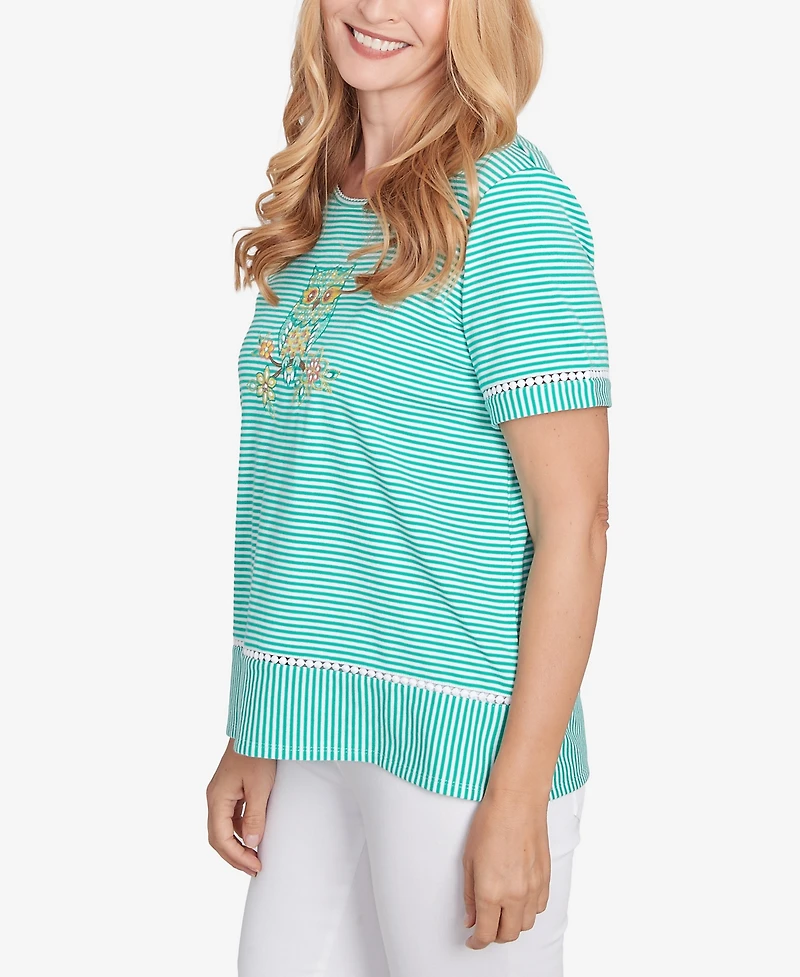 Alfred Dunner Women's Classic Owl Knit Striped Top