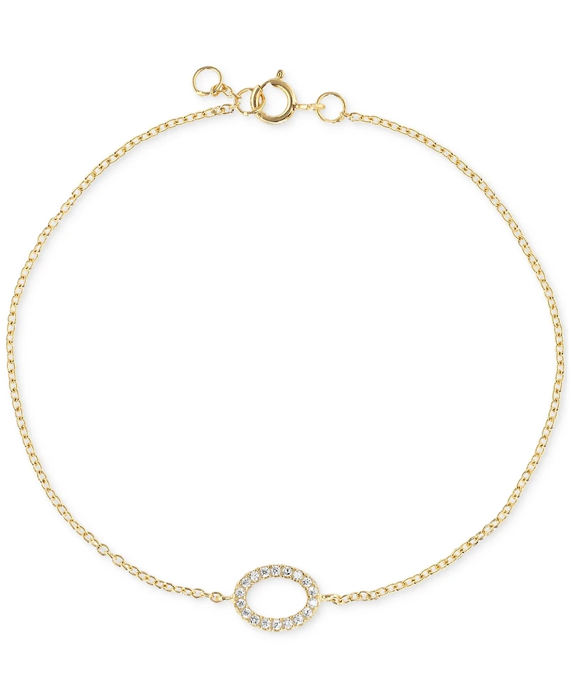 Cubic Zirconia Oval Charm Chain Bracelet (1/4 ct. t.w.) in 14k Gold over Sterling Silver