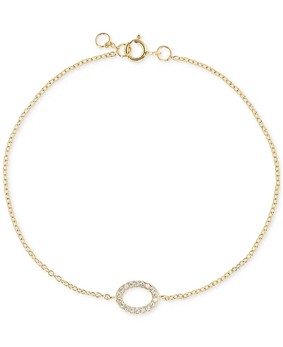Cubic Zirconia Oval Charm Chain Bracelet (1/4 ct. t.w.) in 14k Gold over Sterling Silver