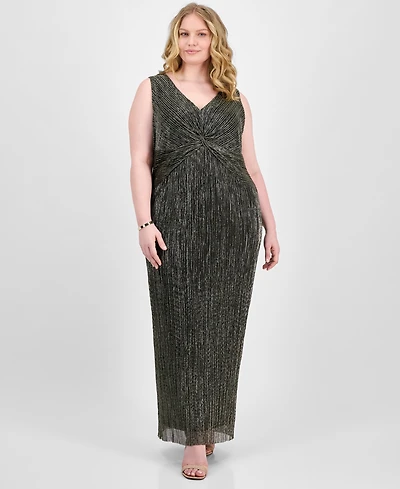 Connected Plus Size Twisted Metallic Jersey Maxi Dress