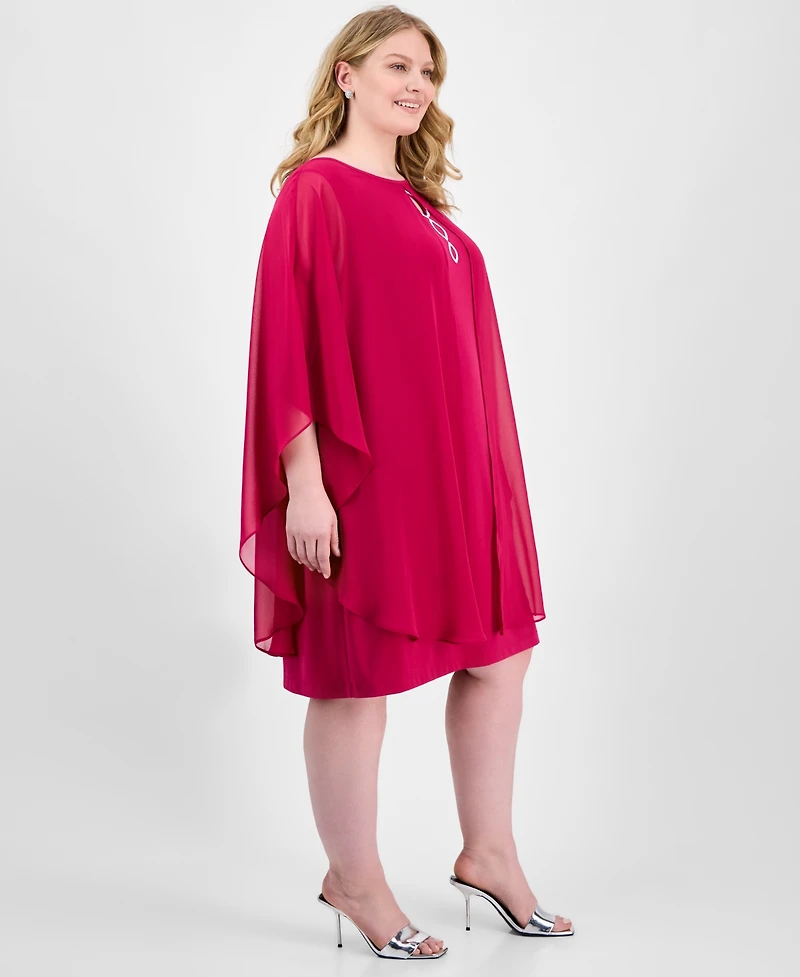 Connected Plus Size Cape-Overlay Sheath Dress