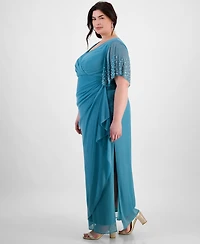 Alex Evenings Plus Size Embellished-Sleeve Draped Chiffon Gown