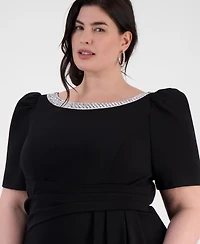 Alex Evenings Plus Size Boat Neck Puff-Sleeve Sheath Dress