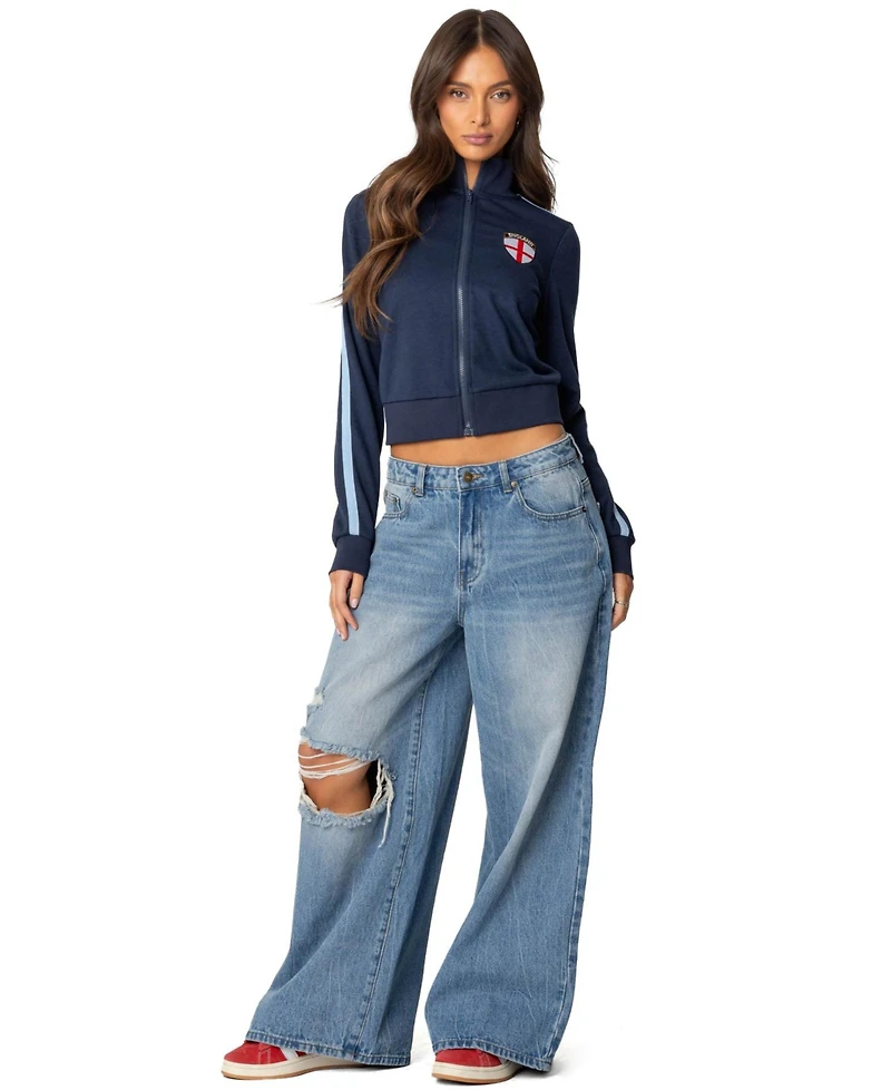 Edikted Womens Distressed Low Rise Baggy Jeans