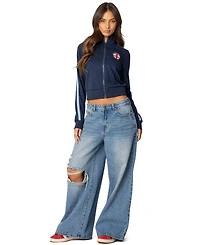 Edikted Womens Distressed Low Rise Baggy Jeans