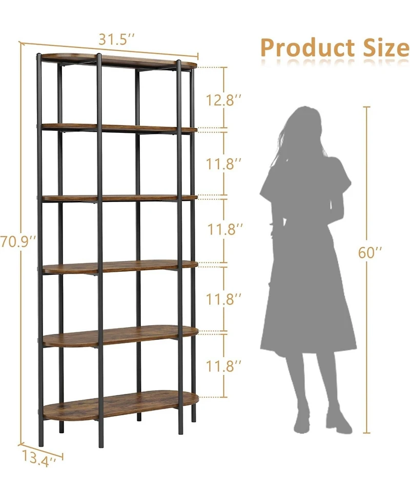 gaomon Bookshelf 6 Tier Tall Bookcase Industrial Bookshelves Oval Vintage Bookshelf