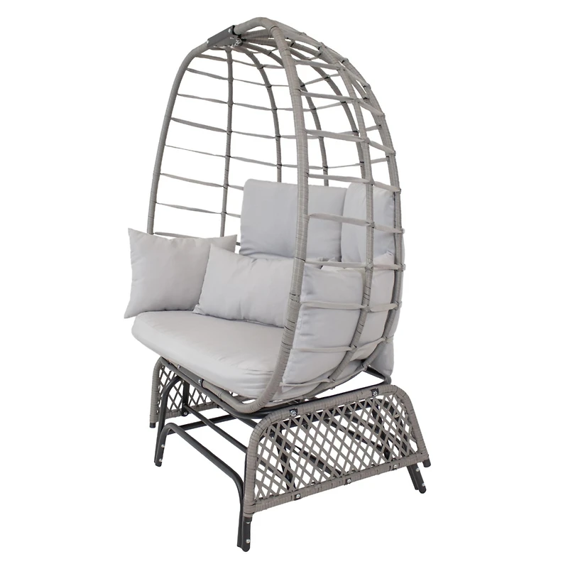 Outdoor Polyrattan Double Egg Chair Glider with Cushions and Pillows - Gray
