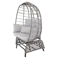 Outdoor Polyrattan Double Egg Chair Glider with Cushions and Pillows - Gray
