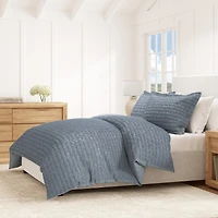 Linery & Co. 100% Cotton Reversible Honeycomb Waffle / Percale Duvet Cover Set