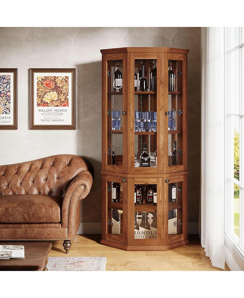 Tribesigns Corner Bar Cabinet, Tall Modern Wine Cabinet with Doors & Led Lights, 5-Tier Liquor Bar Cabinet, Home Bar Cabinet for Dining Room, Living R