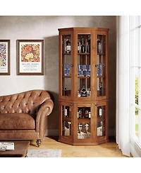 Tribesigns Corner Bar Cabinet, Tall Modern Wine Cabinet with Doors & Led Lights, 5-Tier Liquor Bar Cabinet, Home Bar Cabinet for Dining Room, Living R