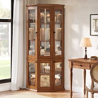 Tribesigns Corner Storage Cabinet, 71" Tall Corner Cabinet with Doors & Led Lights, 5-Tier Mid-Century Corner Display Cabinet for Living Room, Ki