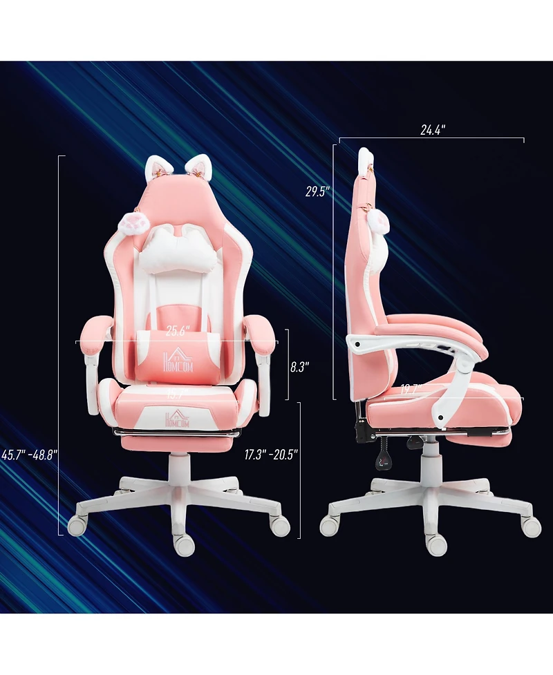 Homcom Cute Gaming Chair, Reclining Gamer Chair with Footrest,