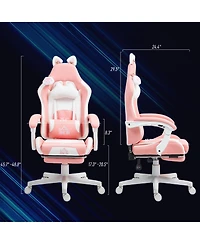 Homcom Cute Gaming Chair, Reclining Gamer Chair with Footrest,