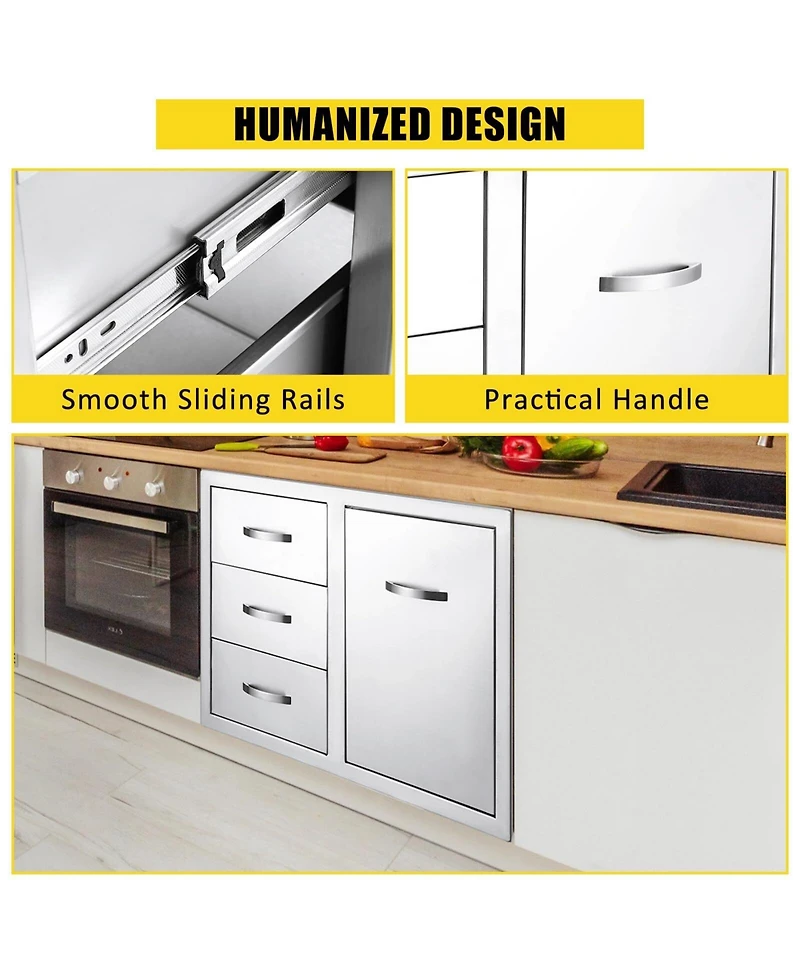 gaomon Outdoor Kitchen Drawer Combo 28''W x 20''H x 20''D, Bbq Access Door Drawers Combo with Stainless Steel, Outdoor Kitchen Trash Drawer for Bbq Gr