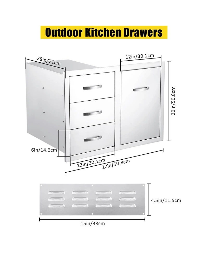 gaomon Outdoor Kitchen Drawer Combo 28''W x 20''H x 20''D, Bbq Access Door Drawers Combo with Stainless Steel, Outdoor Kitchen Trash Drawer for Bbq Gr