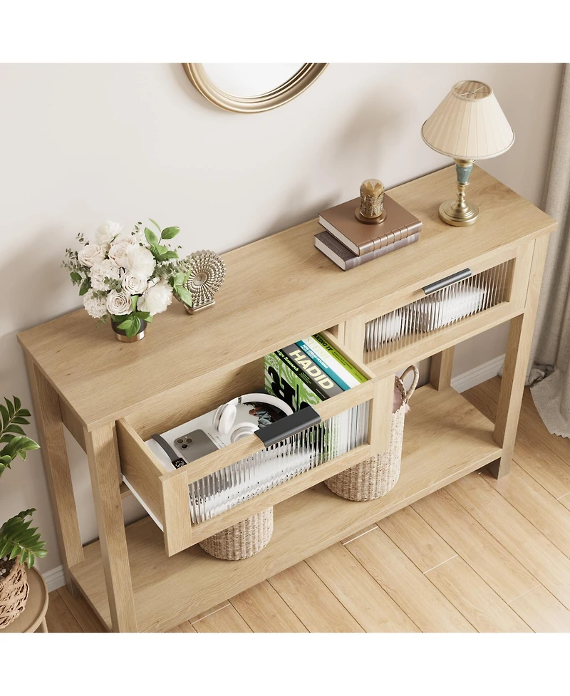 gaomon Entryway Table, Wood Console Table with 2 Glass Drawers
