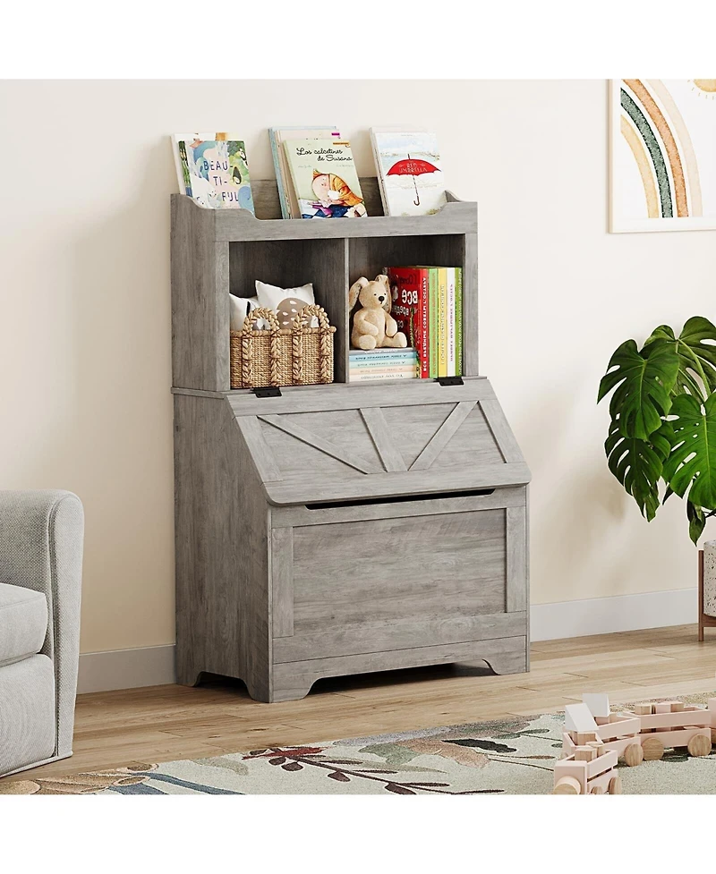 gaomon Spacious 3-Tier Wooden Kids Bookcase and Toy Storage Organizer with Flip-Top Lid