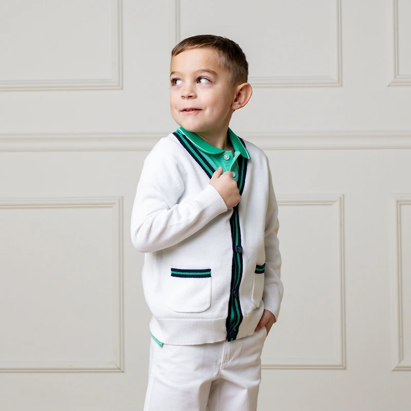 Hope & Henry Boys' Organic Long Sleeve Tipped Cardigan Sweater, Kids