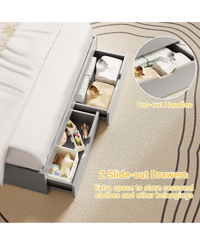 gaomon Bed Frame, Wooden Platform Bed Frame with 2-Tier Storage Headboard and 2 Drawers