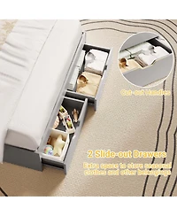 gaomon Bed Frame, Wooden Platform Bed Frame with 2-Tier Storage Headboard and 2 Drawers