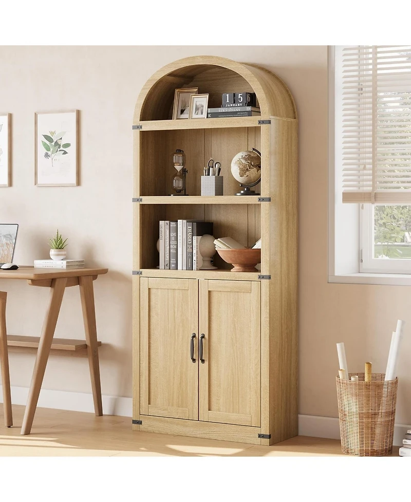 gaomon Bookcase with Doors Arched Bookshelf 71.65in Tall Bookcase Farmhouse Cabinet